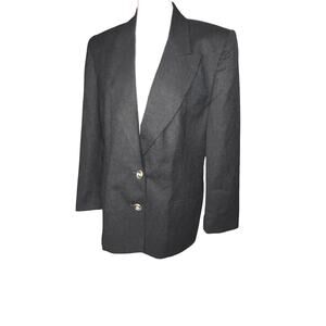 Talbots womens vintage 12P dark gray pure wool crest logo goldtone button blazer